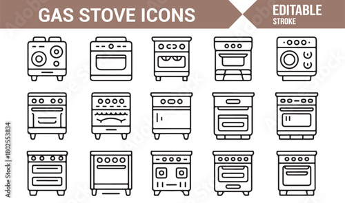 Clean Kitchen Appliance Icons Featuring Gas Burners and Cooking Ranges