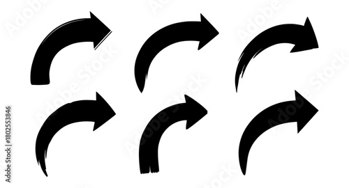 Diverse black painted curved arrow set for creative designs