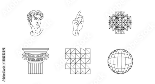 Geometric line art collection featuring classical and modern design elements