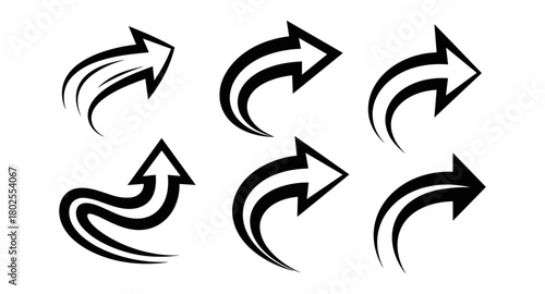 Dynamic arrow set with curved designs and bold black style for modern visuals