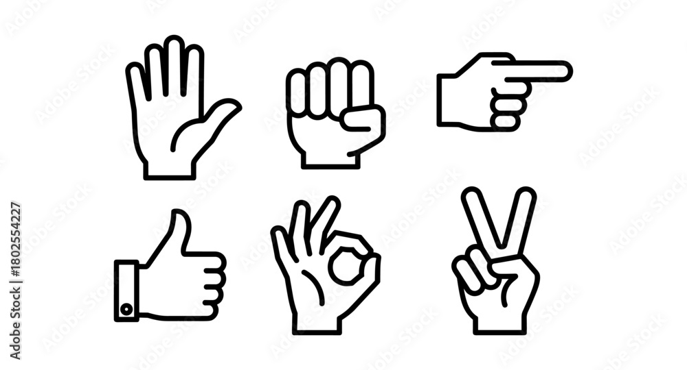 Fototapeta premium Minimalist hand gesture icons set in linear style