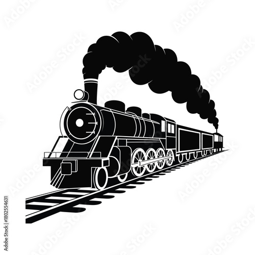 Vintage steam locomotive chugging along train tracks