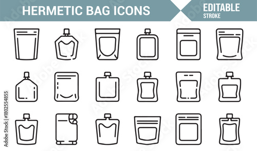 Professional Line Icons of Zippered Packaging and Storage Bags