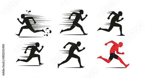 Dynamic running silhouettes illustrating speed and motion