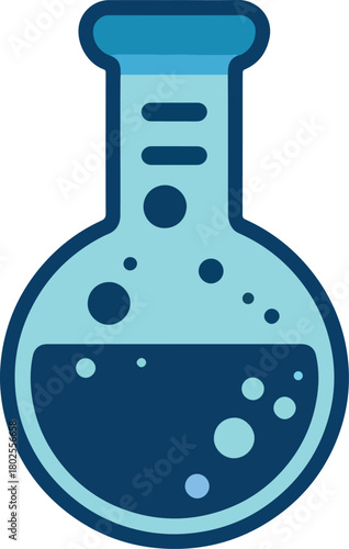 A set of stylized chemistry lab illustrations featuring flasks, test tubes, and experimental setups with colorful liquids and vapor