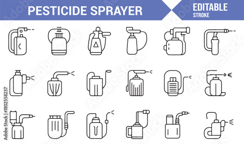 Modern Linear Symbols of Garden Sprayers and Pest Management Equipment