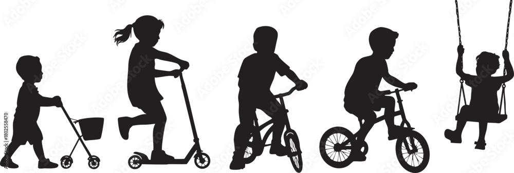 Obraz premium Children Playing Silhouettes Diverse Outdoor Activities for Childhood Development