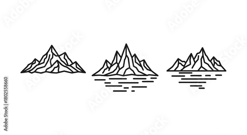 Minimalist linear mountain landscapes with water reflections