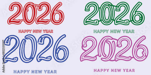 2026 Happy New Year Icons, Collection Of Red Green Blue And Pink Text Symbols For Celebration Design Project Management And Holiday Applications

