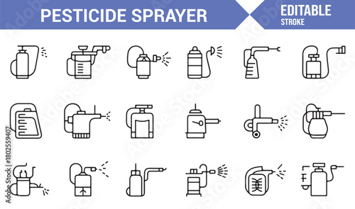 Editable Linear Icons of Agricultural Pesticide Sprayers and Chemical Application Tools