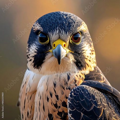 Close-up of a raptor bird's face, staring intently with sharp eyes