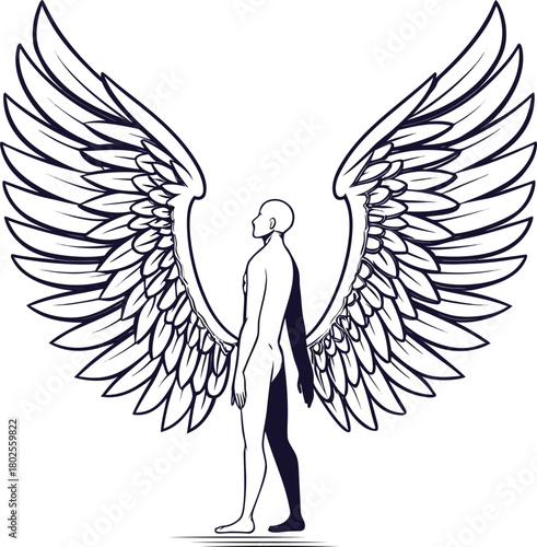 Naked Human Silhouette with Wings Symbolizes Vulnerability and Freedom of Spirit