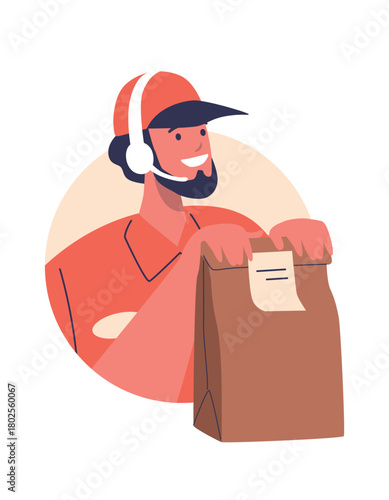 Man courier delivering fast food