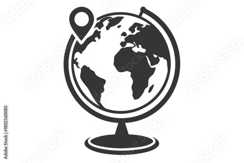 Dark globe with a location pin on it symbolizes travel destinations