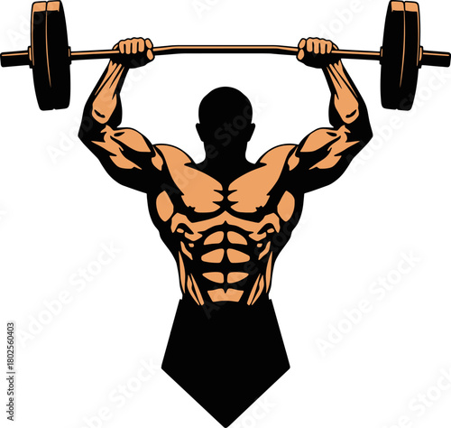 Bodybuilder lifting barbell Vector