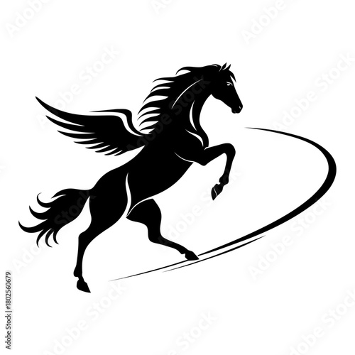 Flying horse silhouette with wings in motion dynamic pegasus vector for fantasy art mythical branding and imaginative projects