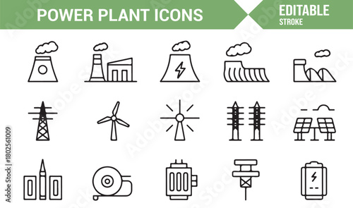 Comprehensive Pack of Electricity Generation Icons for Renewable and Industrial Use