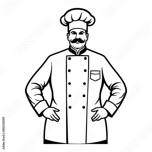 Chef standing pose front silhouette vector minimal design for cooking school branding culinary institute marketing and chef training
