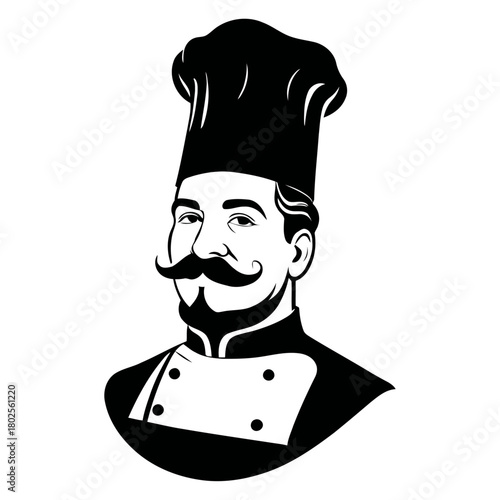 Classic chef profile vector bust silhouette for gourmet food branding fine dining marketing and culinary art collections