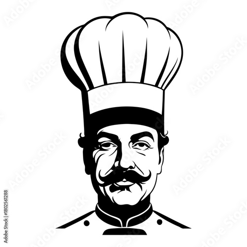 Chef head portrait front view vector minimalist culinary character for cooking app branding recipe website and digital content