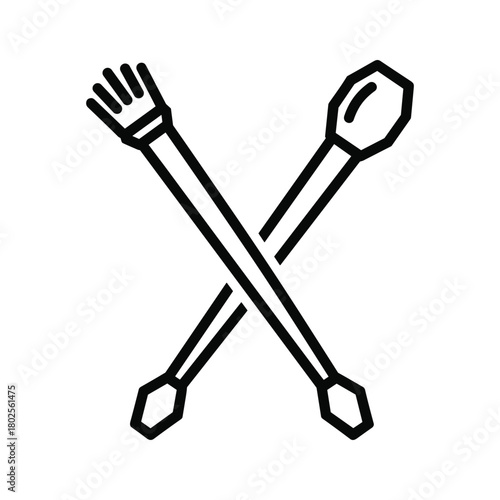 Crossed percussion drum brush and drumstick outline icon. musical instrument accessories vector illustration design.