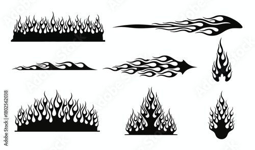 Collection of black flame graphics and fire decal designs