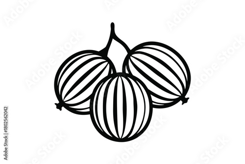 depiction shows a whole watermelon standing next to a halved portion of the fruit