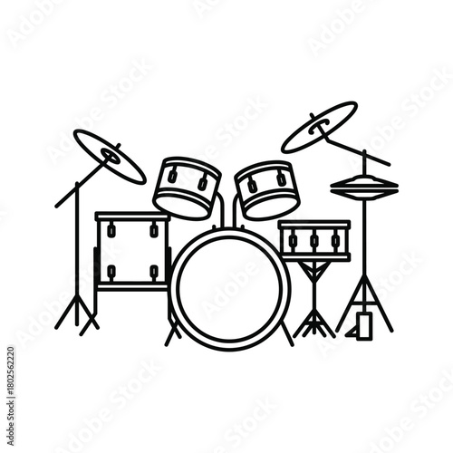 Line art illustration of a classic acoustic drum set for rhythm and music performance icon design. perfect for rock band themes
