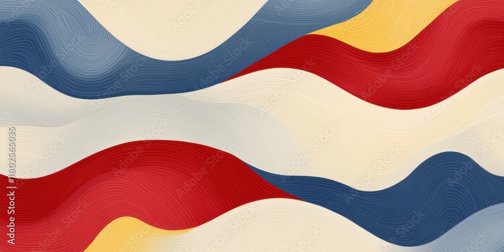 Naklejka premium Abstract wavy pattern with red blue yellow cream lines dynamic texture
