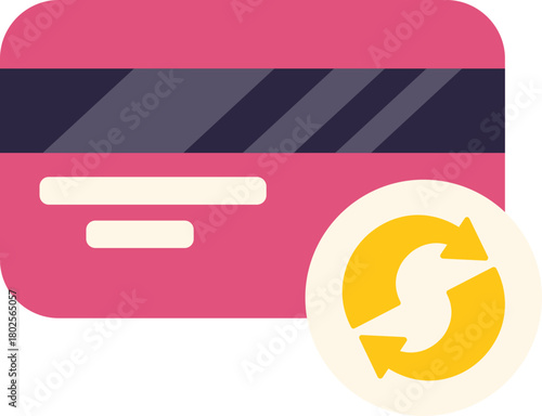 Pink credit card showing recurring payment with reload icon, concept for automatic debit or subscription service