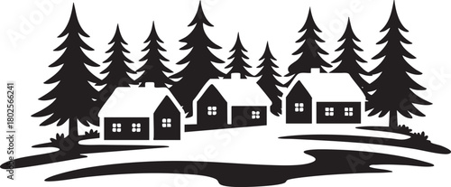 Winter landscape with houses and trees vector illustration design graphic