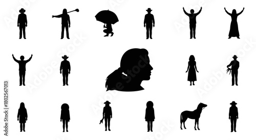Silhouette collection of diverse figures featuring individuals and animals