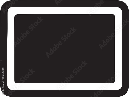 A black rectangle with a thick white border on a white background Keywords: rectangle, frame, border, square, shape, geometric, graphic, design, icon, symbol, simple, clean, on transparent background