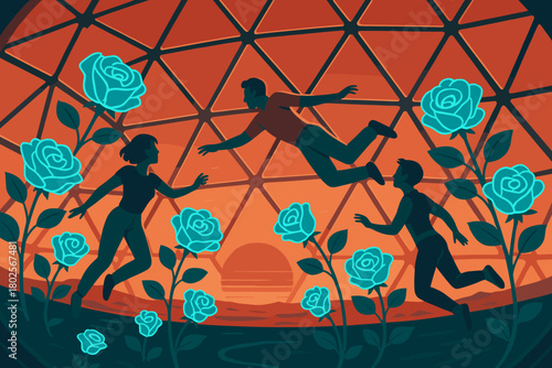 Zero gravity garden at sunset