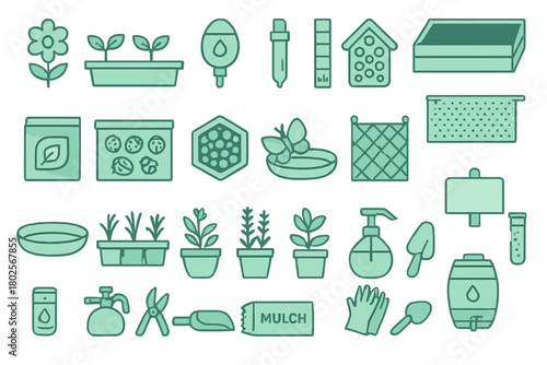 Home gardening and plant care icon collection