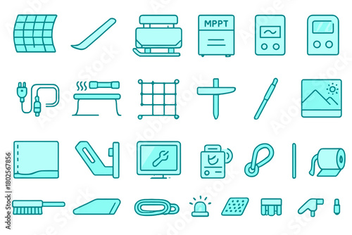 Solar panel maintenance and monitoring tool icons