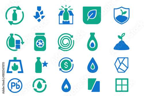 Eco-friendly and sustainable packaging icon set