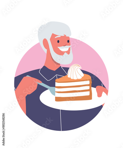 Senior man enjoying eating cake