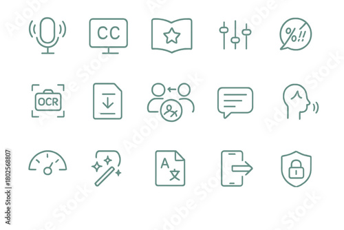 Accessibility and user interface icons with minimal teal design