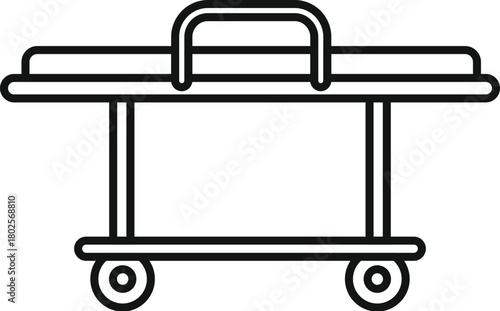 Simple line icon representing a hospital gurney on wheels, essential equipment for patient transport