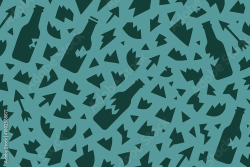 Seamless pattern of broken bottles and glass shards