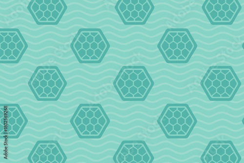 Geometric turtle shell pattern with wavy aqua background
