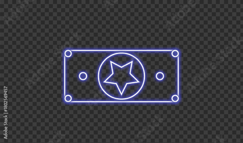 Neon outline of a banknote with a star in a circle