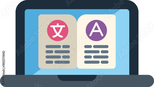 Online language translation service translating text from chinese to english on a laptop computer