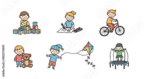 Playful kids: fun activities and hobbies for children in cute cartoon style