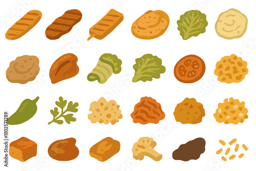 Hand-drawn sandwich ingredients icons on gradient background