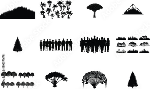Diverse Silhouettes Of Trees And People nature forest