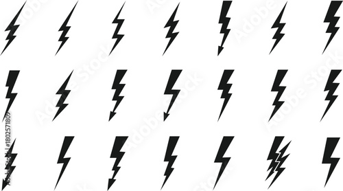 Collection of black lightning bolt icons with a textured distressed effect