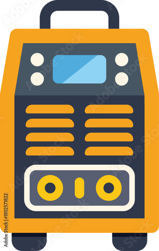 Illustration featuring a portable inverter welding machine, commonly used for metalworking and construction projects