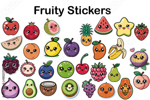 “Kawaii Fruit Sticker Bundle – 30 Cute Cartoon Fruit Clipart, Adorable Kawaii Food Stickers, Vector Fruit Illustrations for Digital Planners, Scrapbooking, Printables, Procreate, SVG PNG Designs